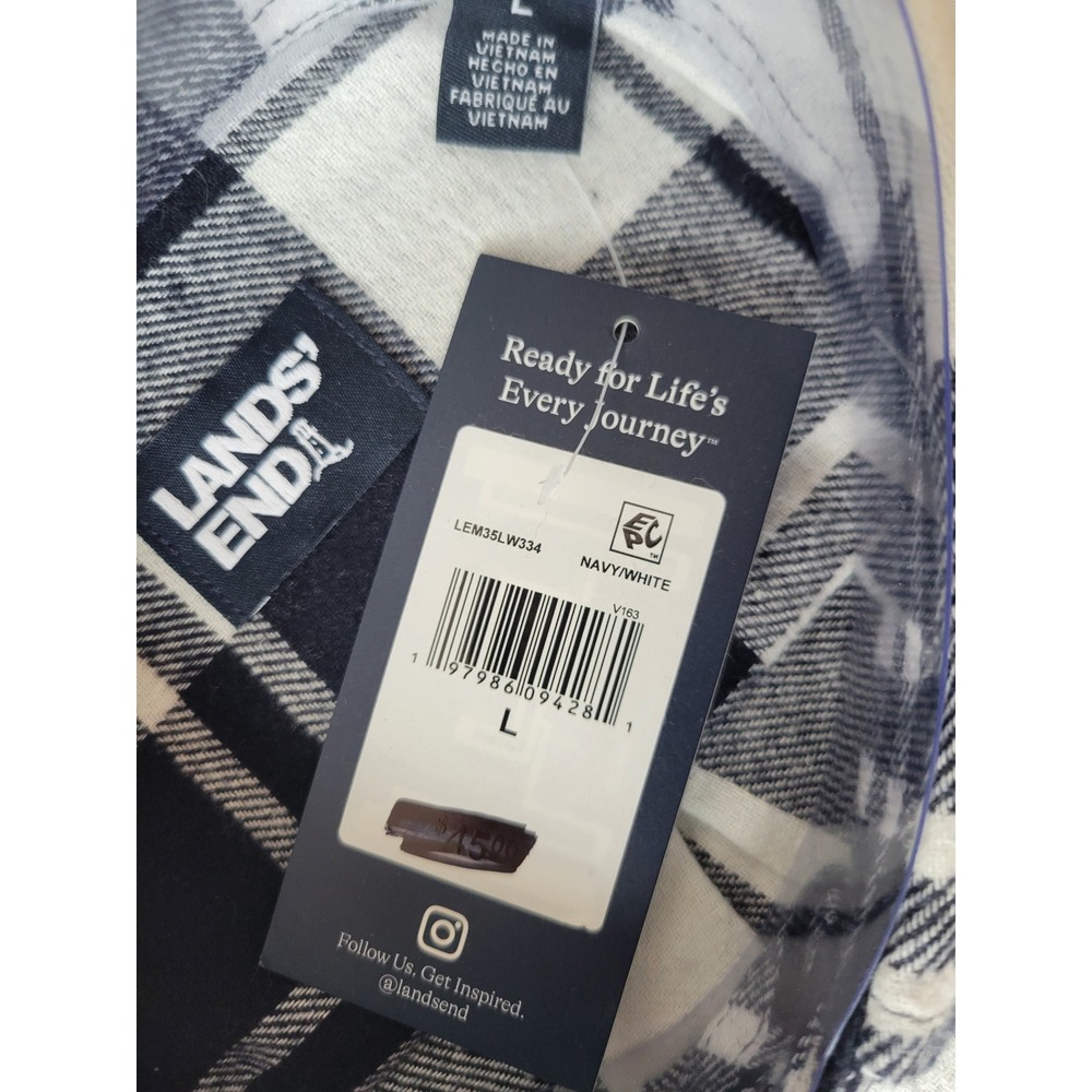 Lands' End - NWT - Navy White Plaid Flannel Button Up Shirt - Men's L - Outdoors - Picture 3 of 4